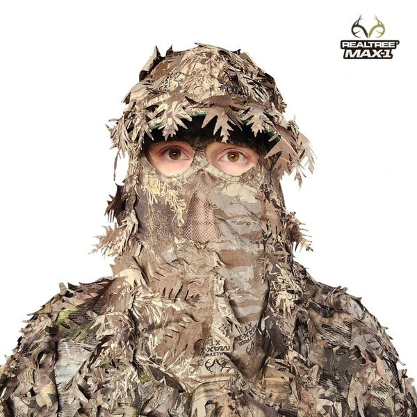 2-in-1 FRONT Leafy Face Mask and Camo Hat (Adjustable,OSFM)