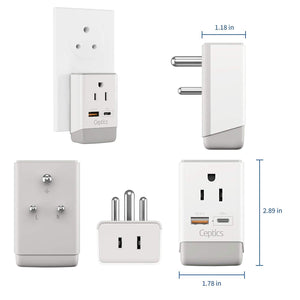 India Travel Adapter | Type D - USB-A & USB-C Ports + 2 USA Outlet (AP-10) - TRAPSKI