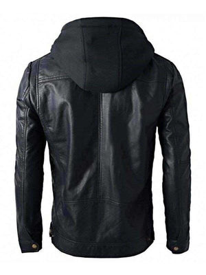 New Men’s Motorcycle Brando Style Biker Real Leather Detachable Hoodie Jacket – Black