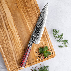 Obsidian Japanese Damascus Chef Knife with Carbon Fiber Handle