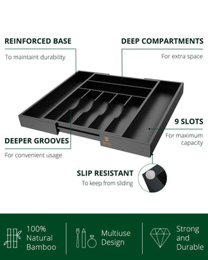Silverware Drawer Organizer, Black (9 Slots)