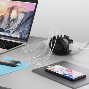 21W Power Strip - Small & Compact - Grounded Dual USB + USB-C - 3 USA Input (PS-3B-4U-21W)