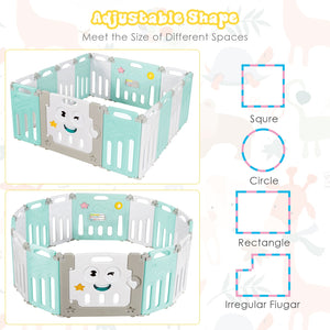 14-Panel Foldable Baby Playpen Kids Activity Centre-Green