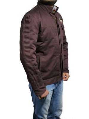 Men's Cotton Dark Brown Leather Biker Jacket