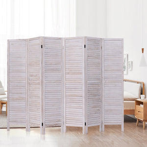 6 Panels Classic Venetian Wooden Slat Room Screen-White