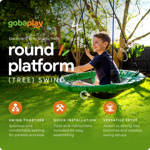 gobaplay FlyMax Saucer Tree Swing, 40" Round Outdoor Platform Saucer Seat, Green