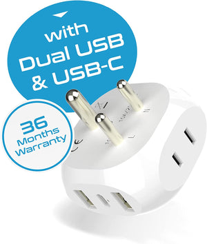India, Pakistan Plug Adapter - Type D - 5 in 1 - Ultra Compact (PTU-10) - TRAPSKI