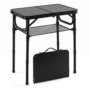 3-Height Folding Camping Table with Large Storage Net & Handle