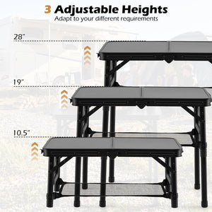 3-Height Folding Camping Table with Large Storage Net & Handle