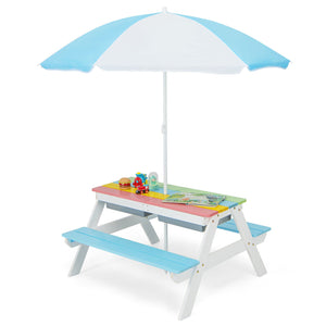 3-in-1 Kids Outdoor Picnic Water Sand Table with