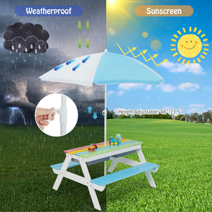 3-in-1 Kids Outdoor Picnic Water Sand Table with