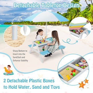 3-in-1 Kids Outdoor Picnic Water Sand Table with