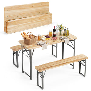 3-Piece Folding Picnic Table with Benches Fir Wood Portable Bear Camping SET