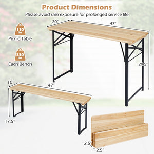3-Piece Folding Picnic Table with Benches Fir Wood Portable Bear Camping SET