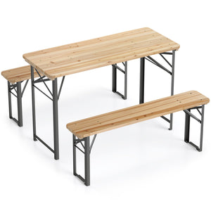 3-Piece Folding Picnic Table with Benches Fir Wood Portable Bear Camping SET