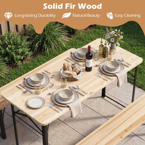 3-Piece Folding Picnic Table with Benches Fir Wood Portable Bear Camping SET