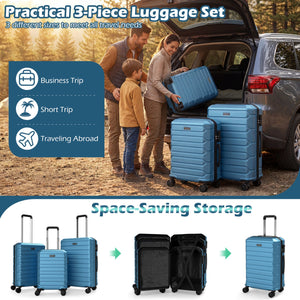 3-Piece Hardside Luggage Set Lightweight Hardside Suitcases with 8-Spinner Wheels