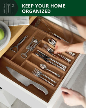 Silverware Drawer Organizer, Brown Bamboo (9 Slots)