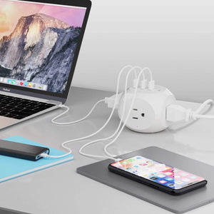 21W Power Strip - Small & Compact - Grounded Dual USB + USB-C - 3 USA Input (PS-3B4U-21W) - TRAPSKI