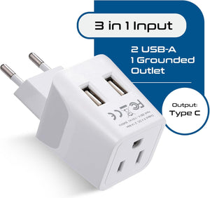 Switzerland Travel Adapter Plug Combo - Type J, C | Dual USB – Swiss Combo (CTU-9C-11A) - TRAPSKI
