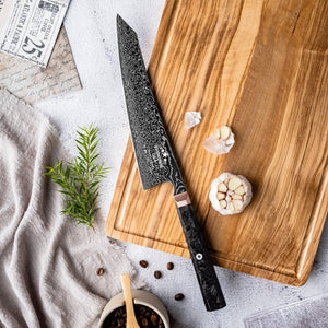 Cinder Japanese Damascus Chef Knife with Carbon Fiber Handle