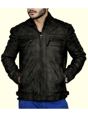 Diamond Classic Bomber Leather Jacket - Black