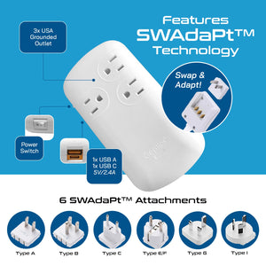 300W Step Down Converter – 3x USA Outlets & 1 USB-A + 1 USB-C PD 18W – AC 220-240V 50Hz to 110-120V 60Hz Travel Voltage & Frequency Converter - (PU-300-WS) - TRAPSKI