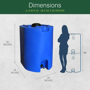 WaterPrepared 55 Gal Stackable Design Utility Water Tank with Large Cap, Blue