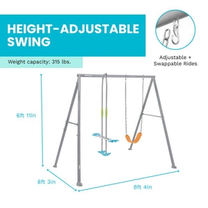 Intex Two Feature Colored Playground Swing Set with Trapeze Bar for Kids, Gray