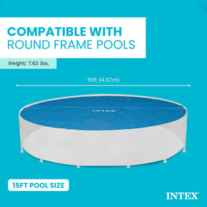 Intex 15 Foot Round Easy Set Vinyl Solar Cover for Swimming Pools, Blue | 29023E
