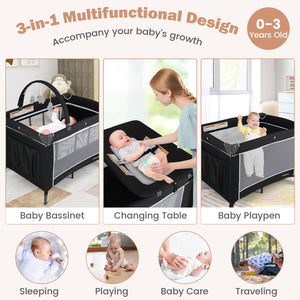 3-in-1 Portable Baby Crib and Playpen with Changing Table
