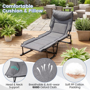 3 in 1 Folding Camping Cot and Comfy Padded Convertible Single Sofa Chair-Gray