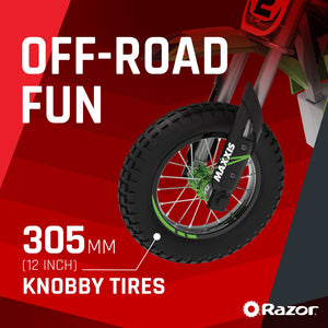 Razor SX350 McGrath Pneumatic Knobby Tires Electric Dirt Rocket Bike, Green