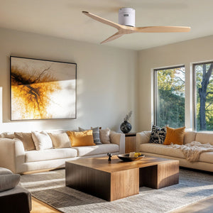 Low Profile Flush Ceiling Fan Without Light - Matte White / White