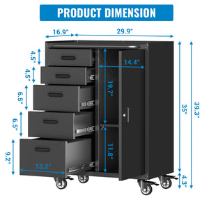 Metal Tool Garage Storage Cabinet with 5 Drawers and 1 Door