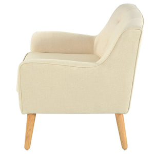 Mid-Century Modern Armchair - Tufted Fabric Accent Chair with Solid Wood Legs