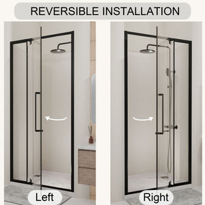 Semi Frameless Pivot Hinged Shower Door, Reversible Design