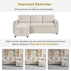 Convertible L Shaped Sofa Couch With Storage, Cup Holders, USB Ports