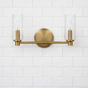 Regal - Double Light Vanity With Clear Ribbed Satin - Antique Brass / Clear