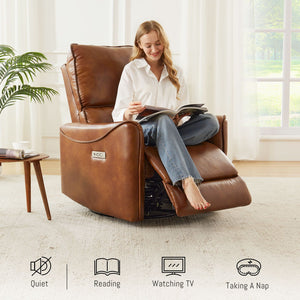 Electric Recliner Chair With Rocker And Swivel Function - Brown
