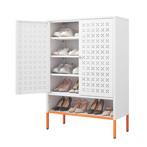 Grid Double Door Shoe Cabinet With Adjustable Compartments and Moisture-Proof Design