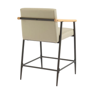 Mid Century Modern Counter Stool Set with Espresso Metal Frame - Khaki