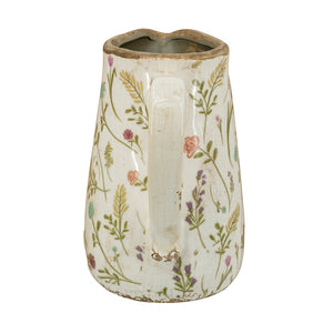 6.3x4.5x7.1' Round Ceramic Pitcher Vase with Multi-Colored Floral Motifs