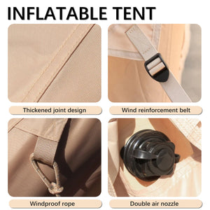 Inflatable Glamping Tent For 4 - 6 People, Waterproof Outdoor Tent With Pump - Khaki