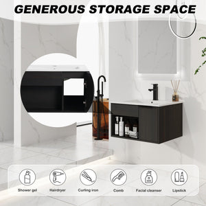 Wall Mounted Floating Bathroom Vanity With Open Shelf & Soft Close Door