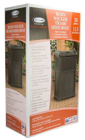 Suncast 77 Quart Patio Cooler w/ Cabinet and Basket w/ Wicker Trash Hideaway