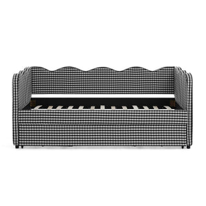 Cozy Gingham Daybed with Trundle Twin Size Sofa Bed