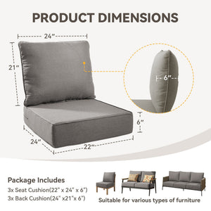 6" Thick Outdoor Chair Cushion Set - Gray