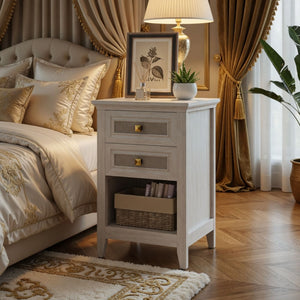 Nightstand With 2 Drawers & Shelf - White