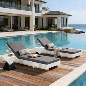 White Acacia Solid Wood Outdoor Chaise Lounge